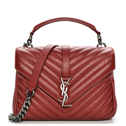 Saint Laurent Grained Calfskin Matelasse Chevron Monogram Medium College Bag Rouge 1 of 9