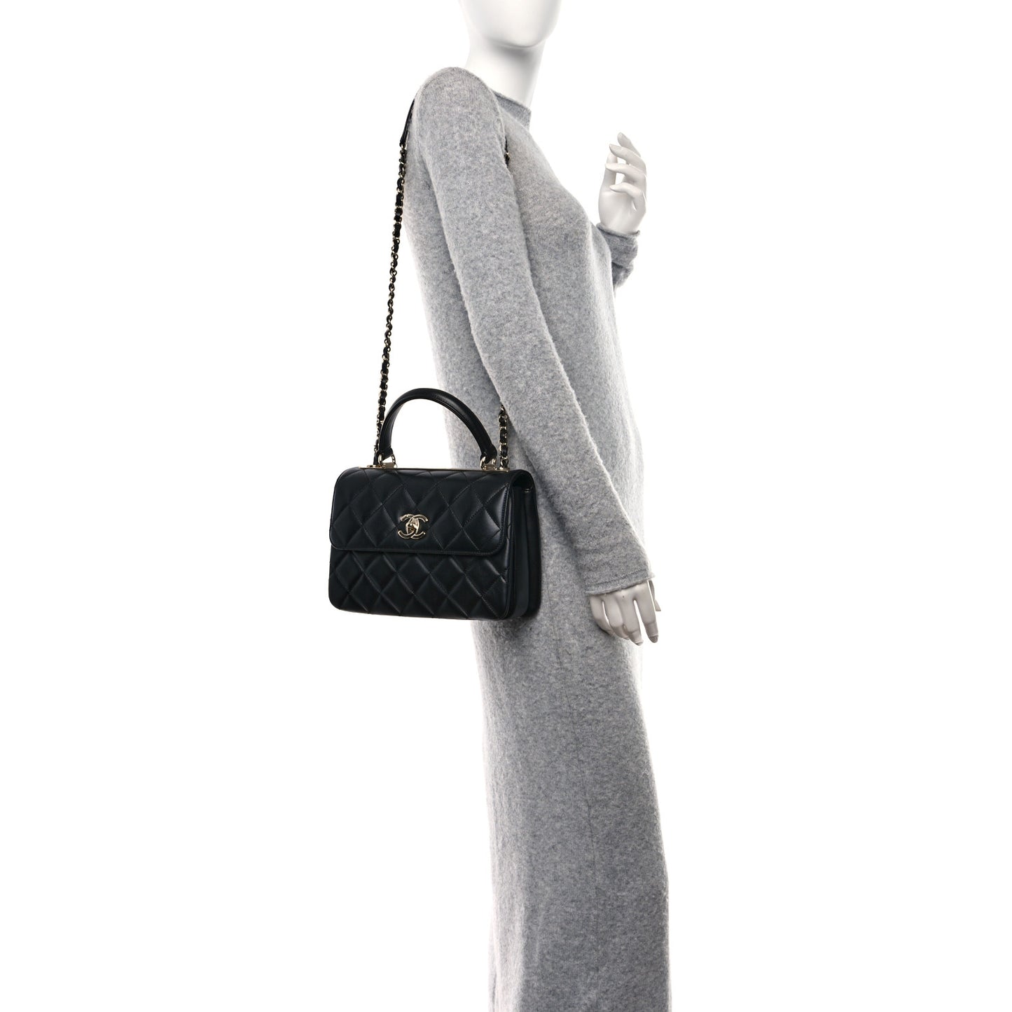 Lambskin Quilted Small Trendy CC Dual Handle Flap Bag Black