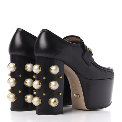 Gucci Malaga Kid Pearl Studded Vegas Platform Loafers 35 Black 4 of 11