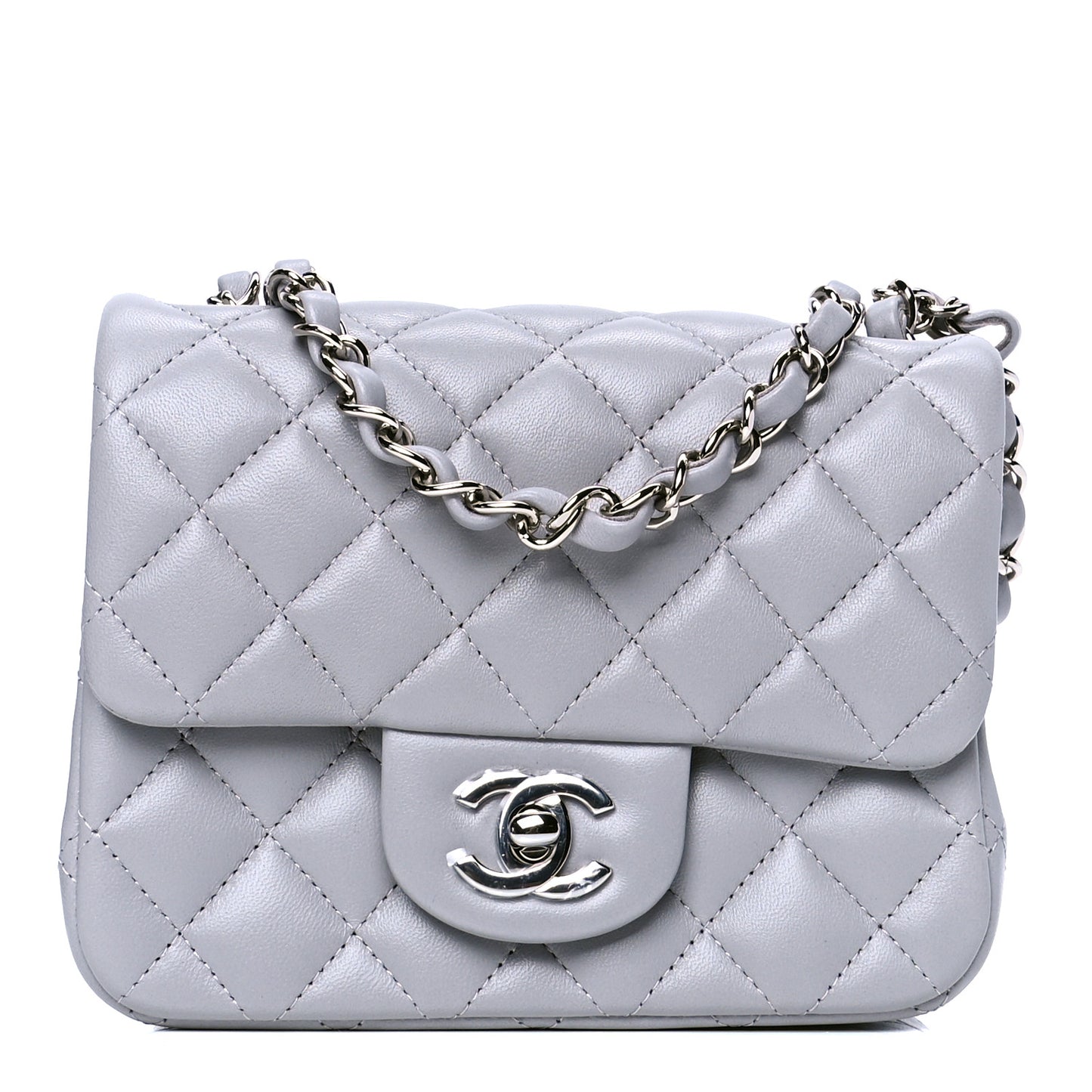 Lambskin Quilted Mini Square Flap Light Grey
