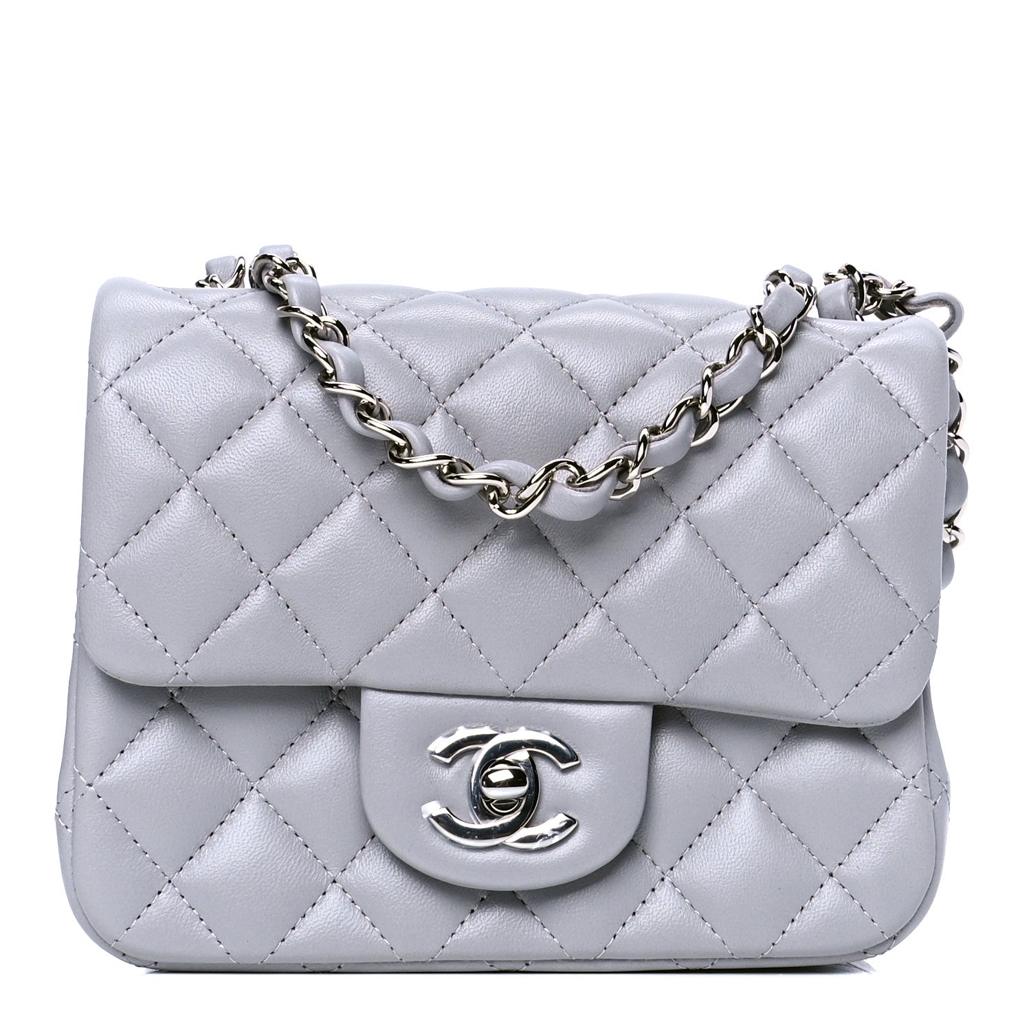 Chanel Lambskin Quilted Mini Square Flap Light Grey 1 of 4
