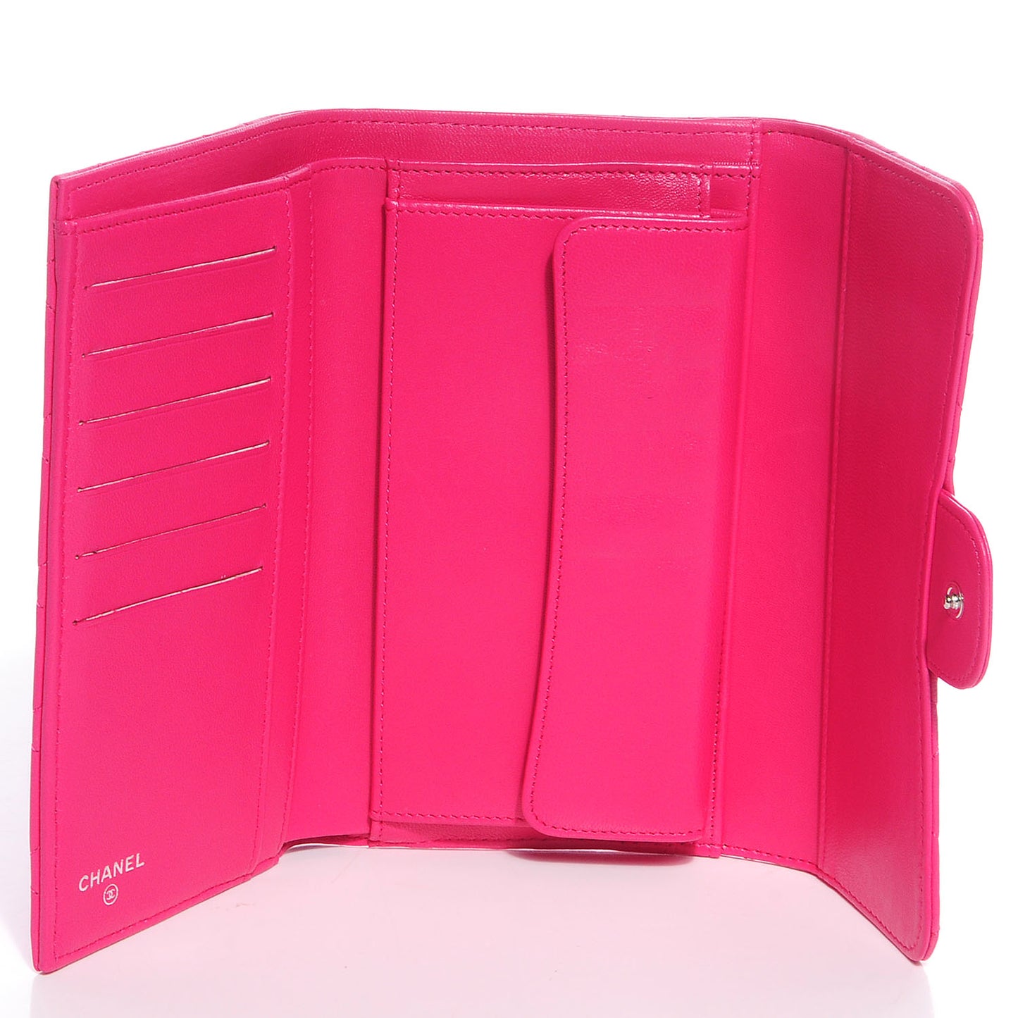 Lambskin Quilted Large Flap Wallet Dark Pink