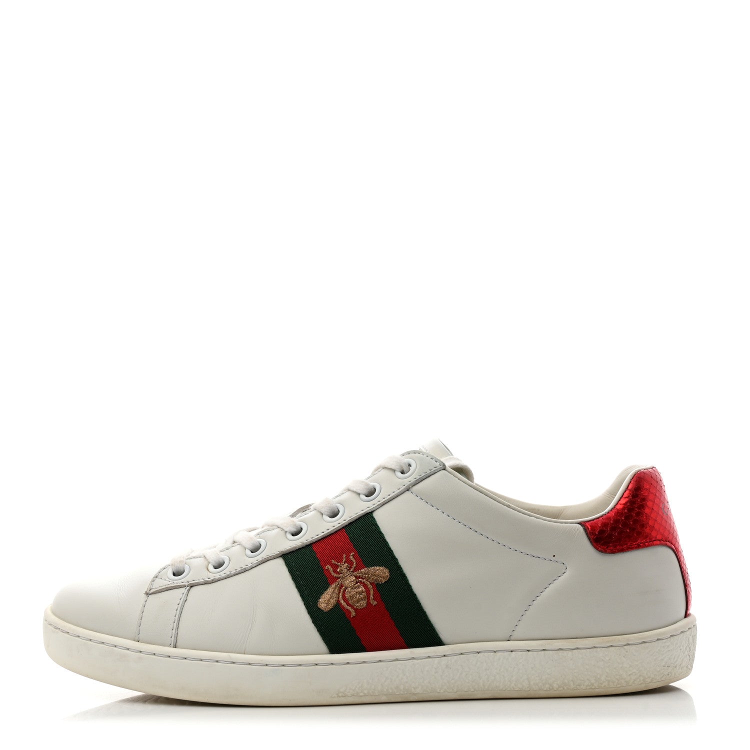 Gucci Calfskin Ayers Bee Embroidered Womens Ace Sneakers 38 White Green 1 of 8