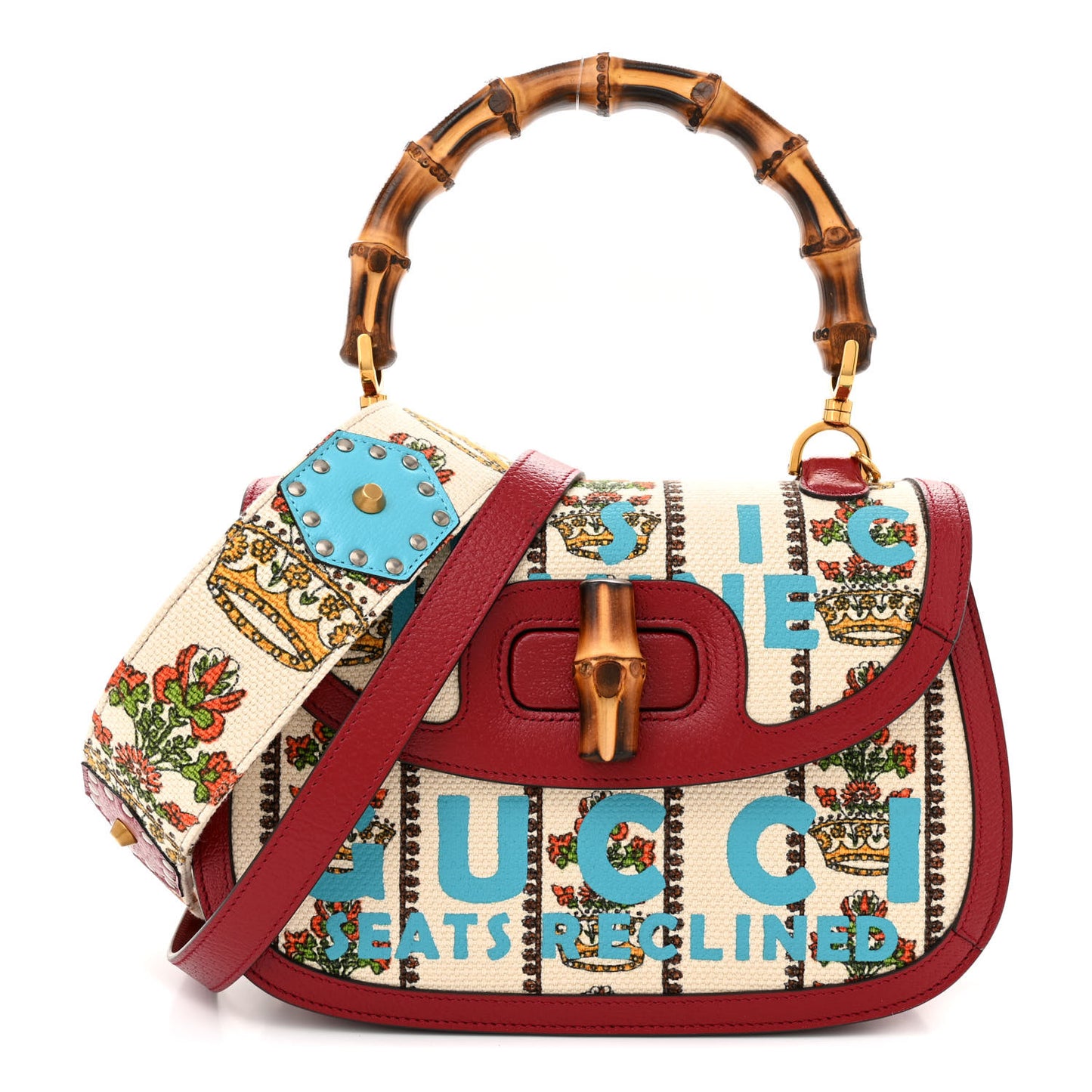 Canvas Calfskin 100 Centennial Music Medium Bamboo 1947 Top Handle Bag Multicolor