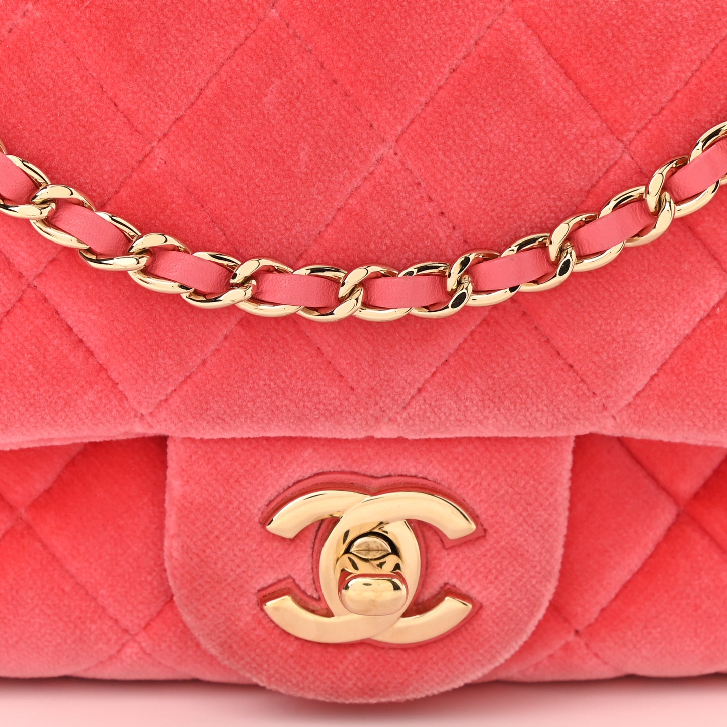 Velvet Quilted Mini Rectangular Pearl Crush Flap Coral
