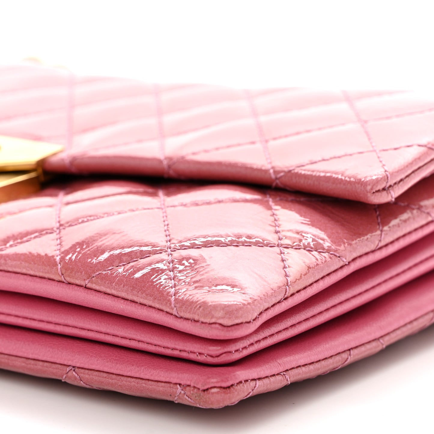Patent Goatskin Quilted Small 3 Pocket Accordion Flap Pink