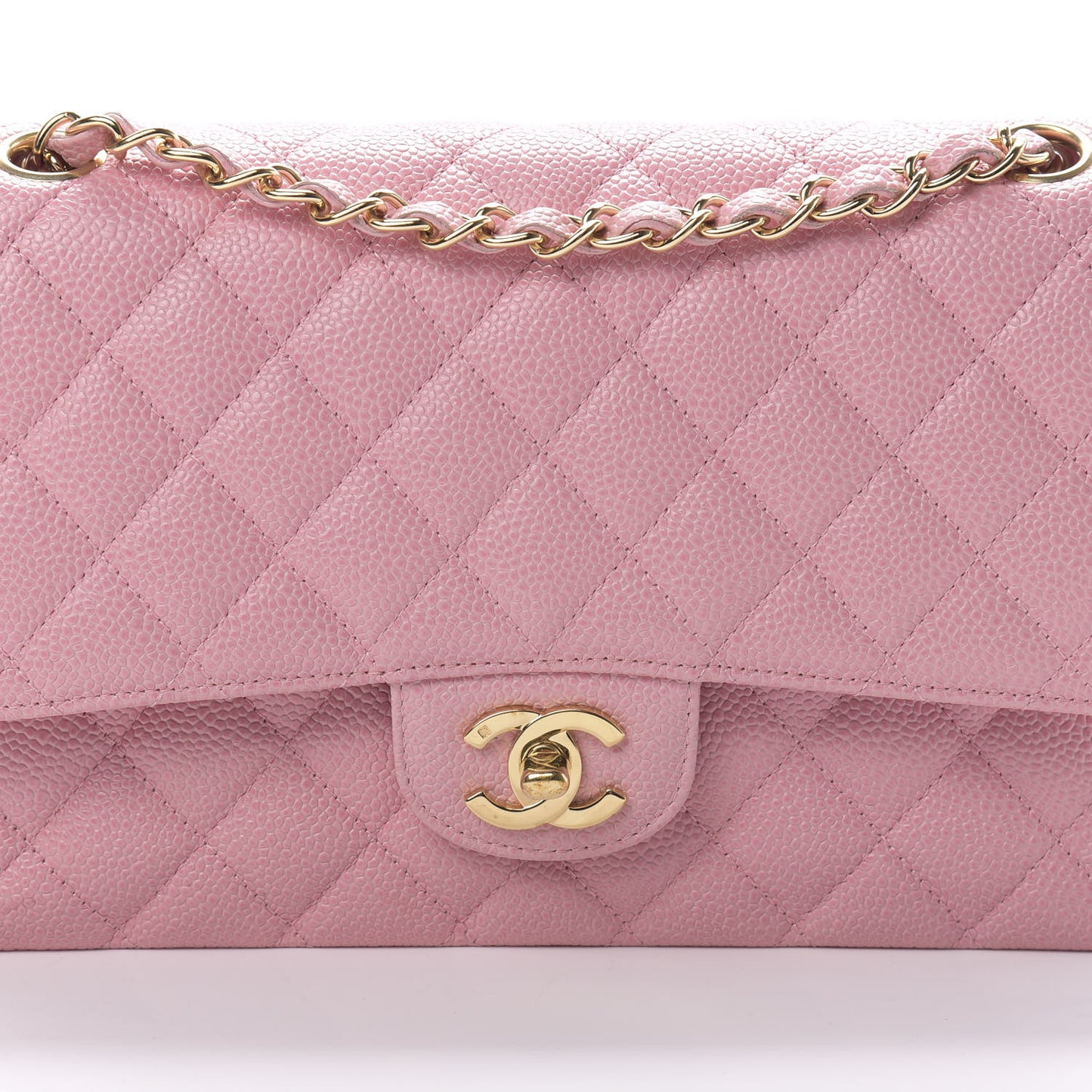 Caviar Quilted Medium Double Flap Pink