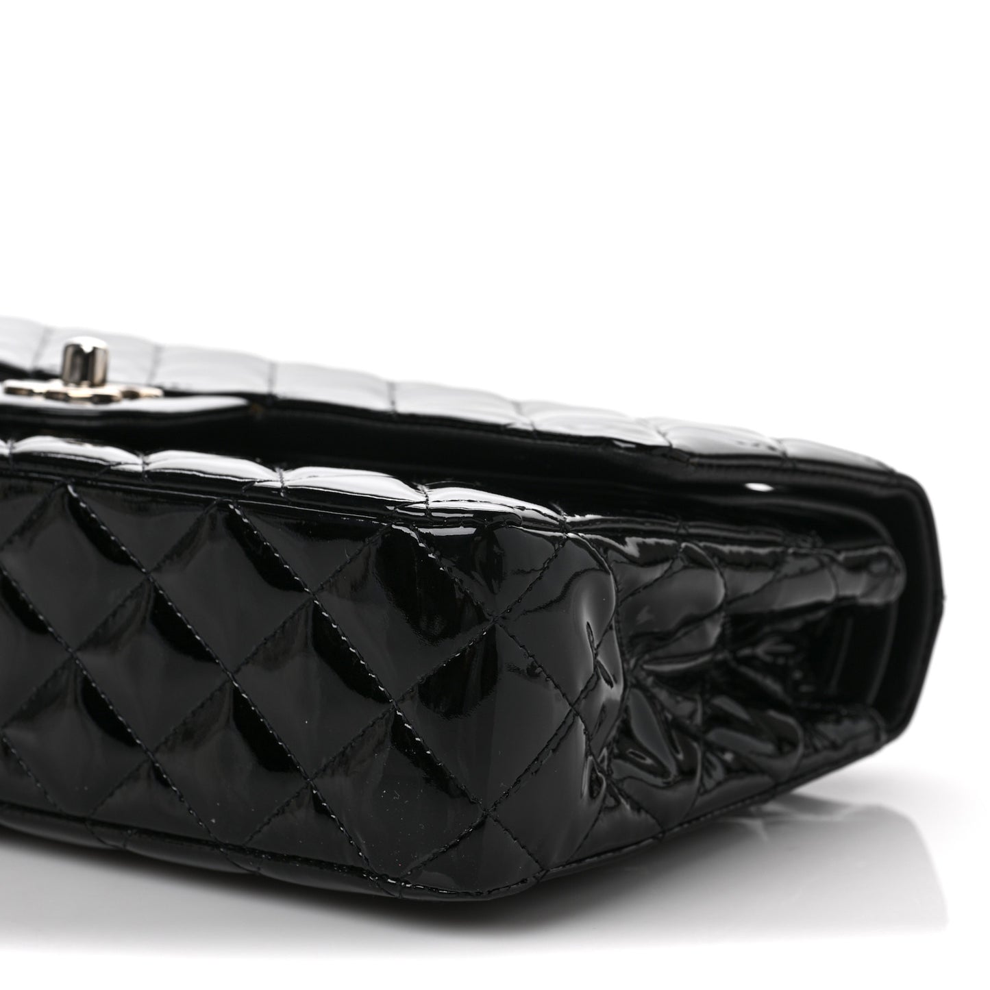 Patent Quilted Medium Double Flap Black