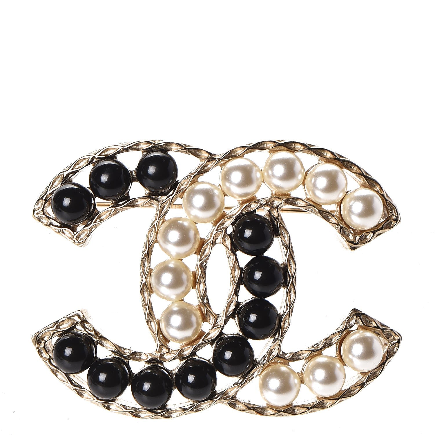 Chanel Pearl CC Brooch Gold Black 1 of 4