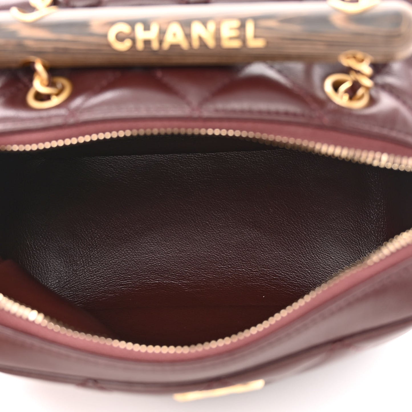 Lambskin Quilted Mini Wenge Wood Bowling Bag Burgundy