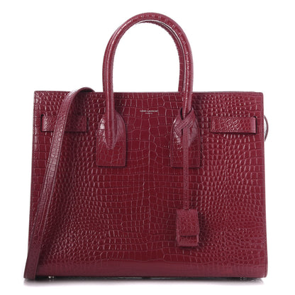 Saint Laurent Calfskin Crocodile Embossed Small Sac De Jour Rouge 1 of 13