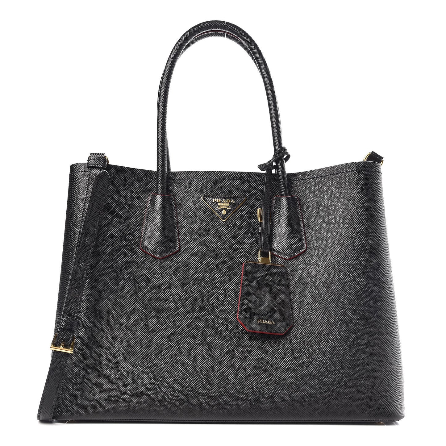 Saffiano Cuir Large Double Bag Black Fuoco