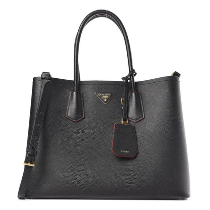 Prada Saffiano Cuir Large Double Bag Black Fuoco 1 of 20