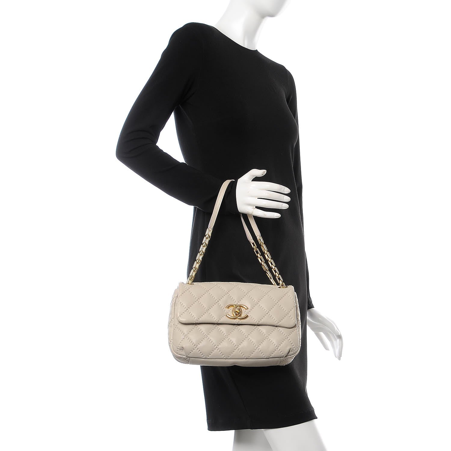 Chanel Calfskin Quilted Retro Chain Flap Beige 2 of 7