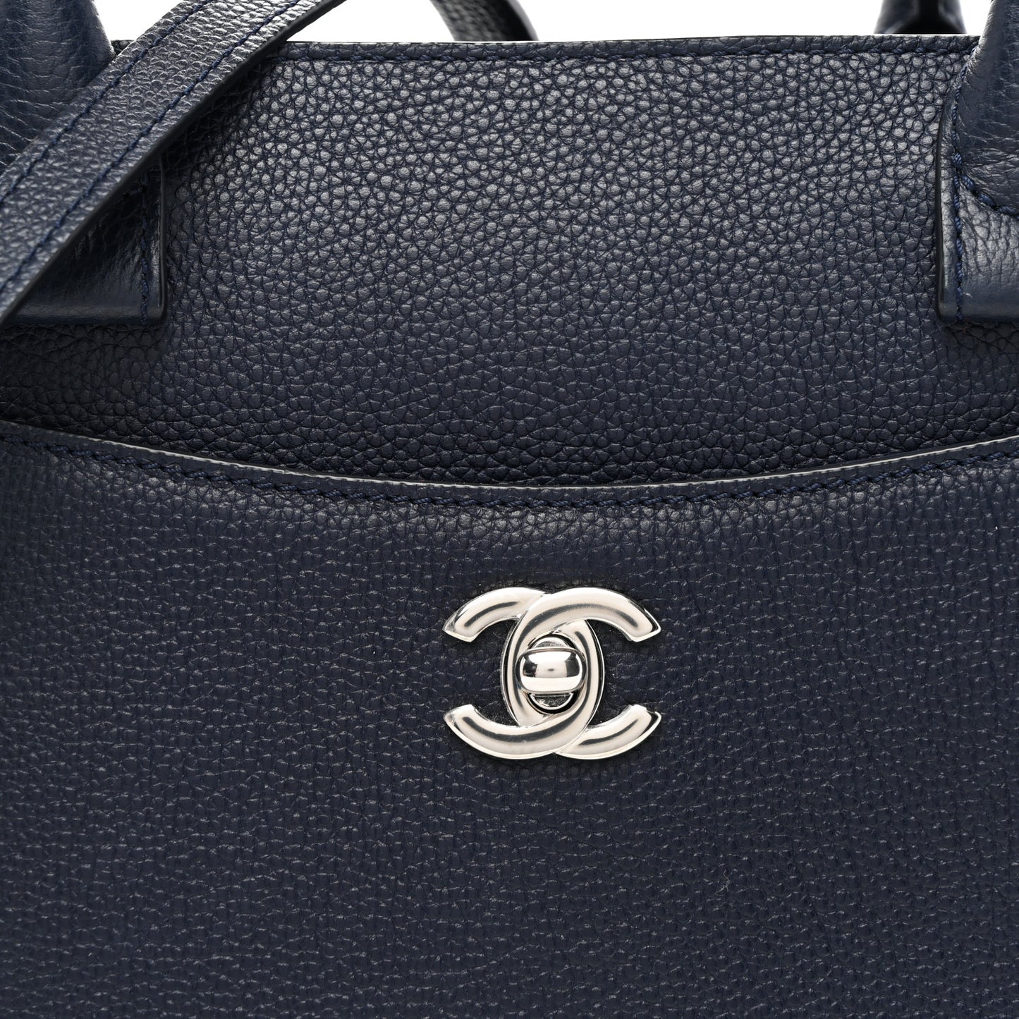 Grained Calfskin Small Neo Executive Shopper Tote Navy