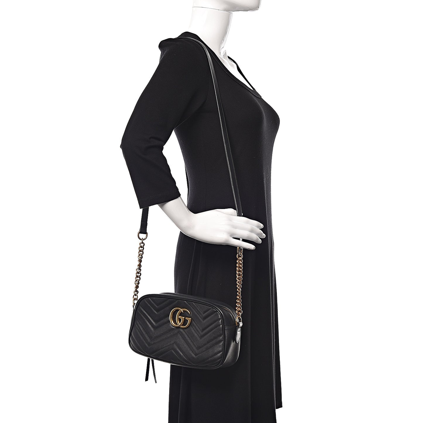 Calfskin Matelasse Small GG Marmont Chain Shoulder Bag Black