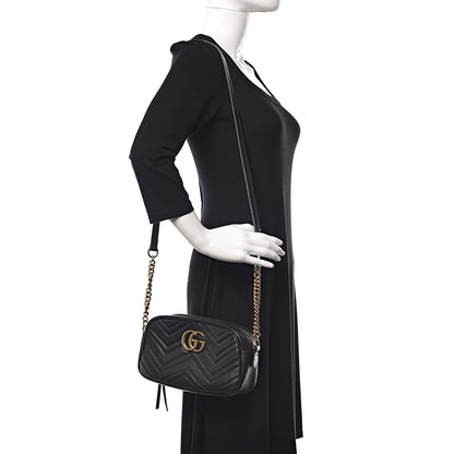 Gucci Calfskin Matelasse Small GG Marmont Chain Shoulder Bag Black 2 of 14