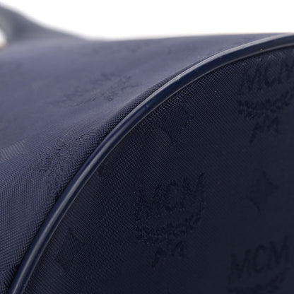 MCM Nylon Monogram Calfskin Tote Navy 10 of 12