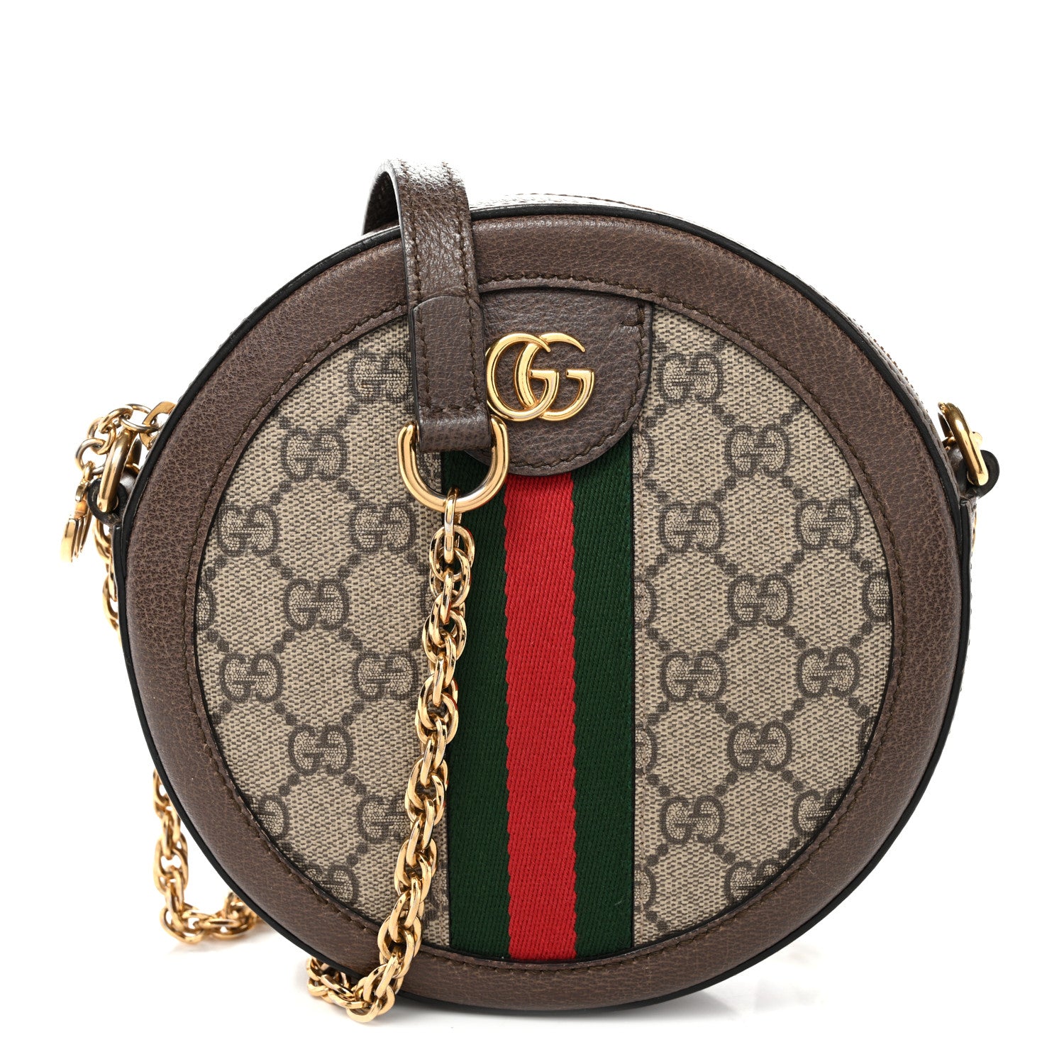 Gucci GG Supreme Monogram Web Mini Ophidia Round Shoulder Bag Brown 1 of 10