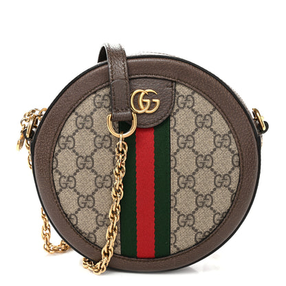 Gucci GG Supreme Monogram Web Mini Ophidia Round Shoulder Bag Brown 1 of 10