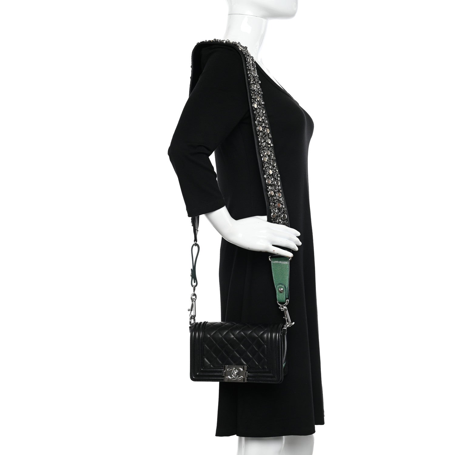 Chanel Lambskin Studded Galuchat Stingray Small Boy Crossbody Flap Black 2 of 10