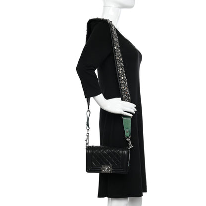 Chanel Lambskin Studded Galuchat Stingray Small Boy Crossbody Flap Black 2 of 10