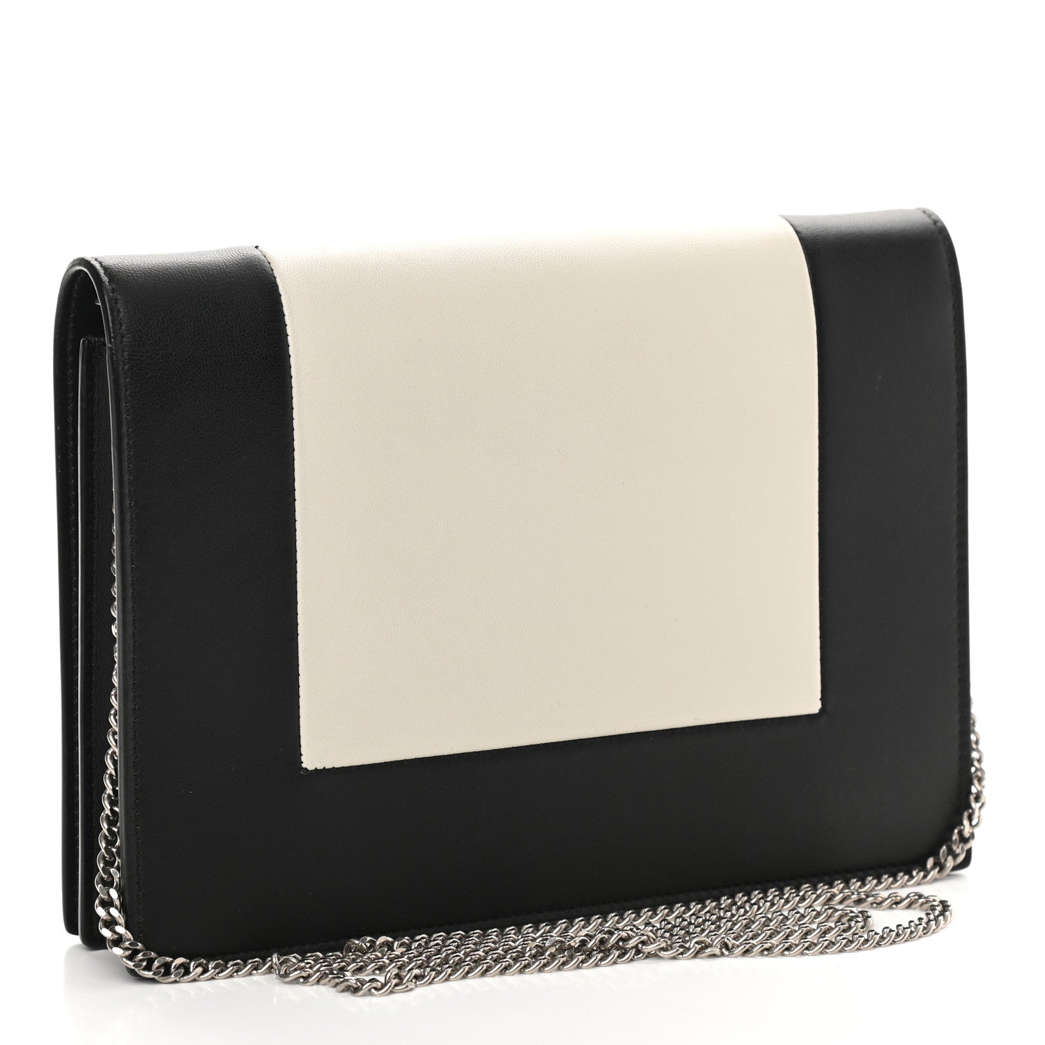 Celine Smooth Lambskin Frame Evening Chain Clutch Black White 3 of 10