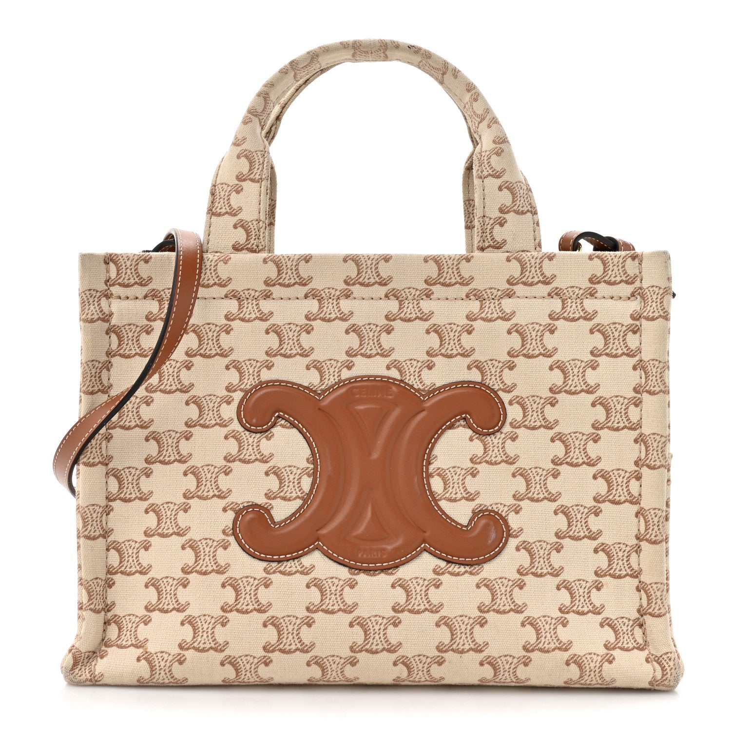 Celine Canvas Calfskin Triomphe Print Small Cabas Thais White 1 of 16