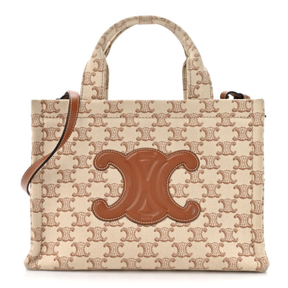 Celine Canvas Calfskin Triomphe Print Small Cabas Thais White 1 of 16