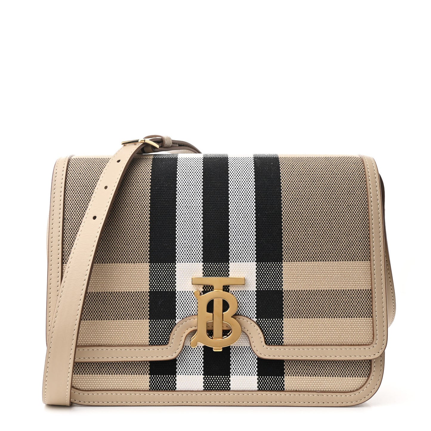 Smooth Calfskin Canvas Check Medium TB Bag Dusty Sand Soft Fawn