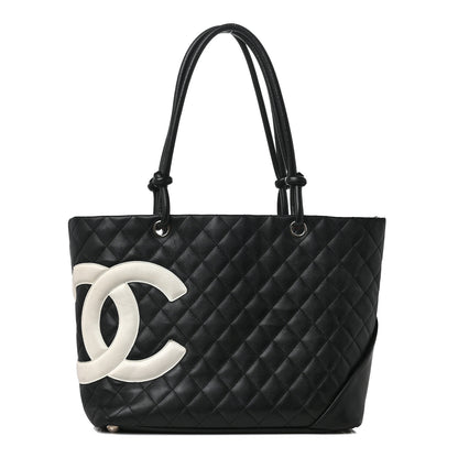 Chanel Calfskin Quilted Large Cambon Tote Black White 1 of 12