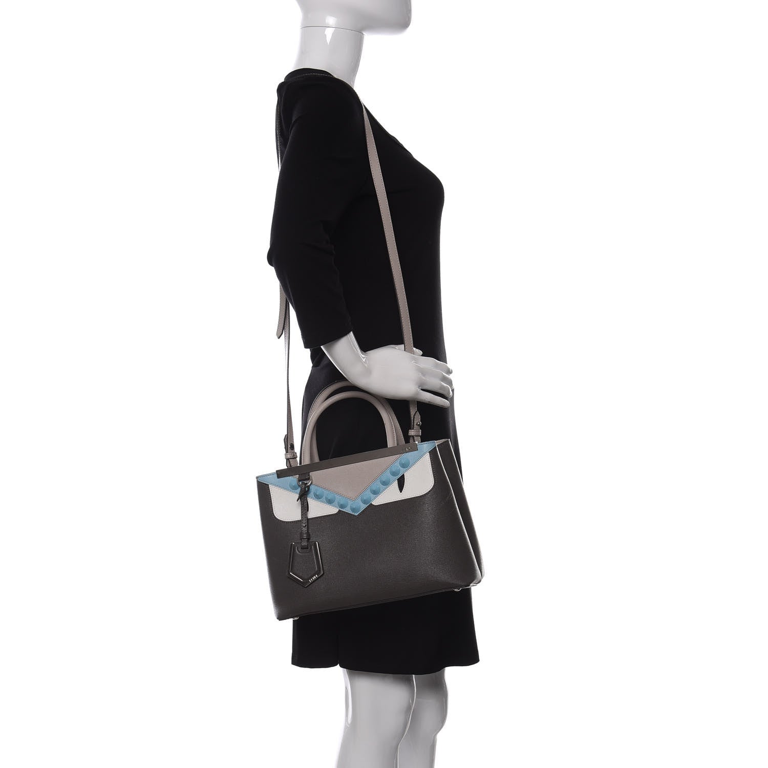 Fendi Vitello Elite Monster Eyes Studded Petite 2Jours Tote Carbone White Multicolor 2 of 11
