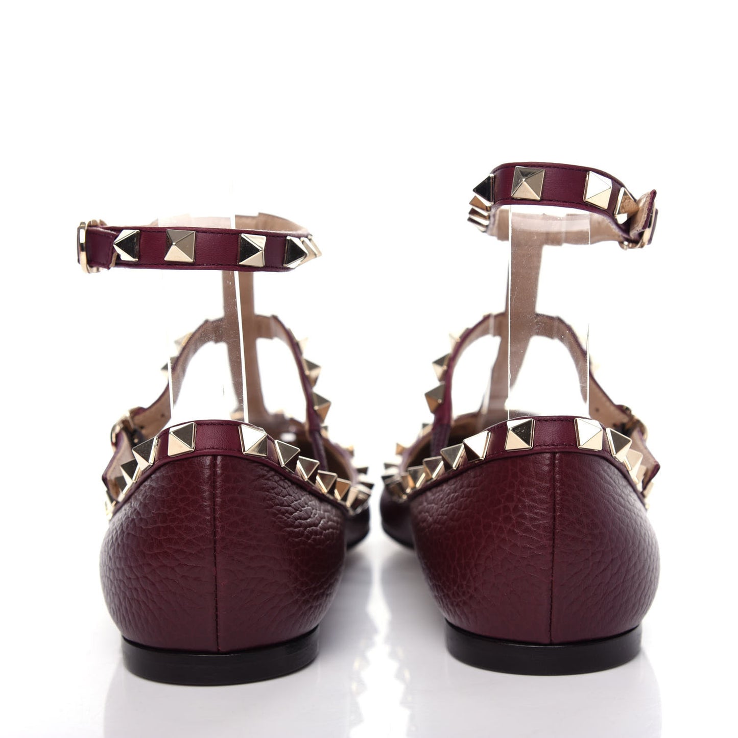 Pebbled Calfskin Rockstud Cage Ballerina Flats 36.5 Rubin