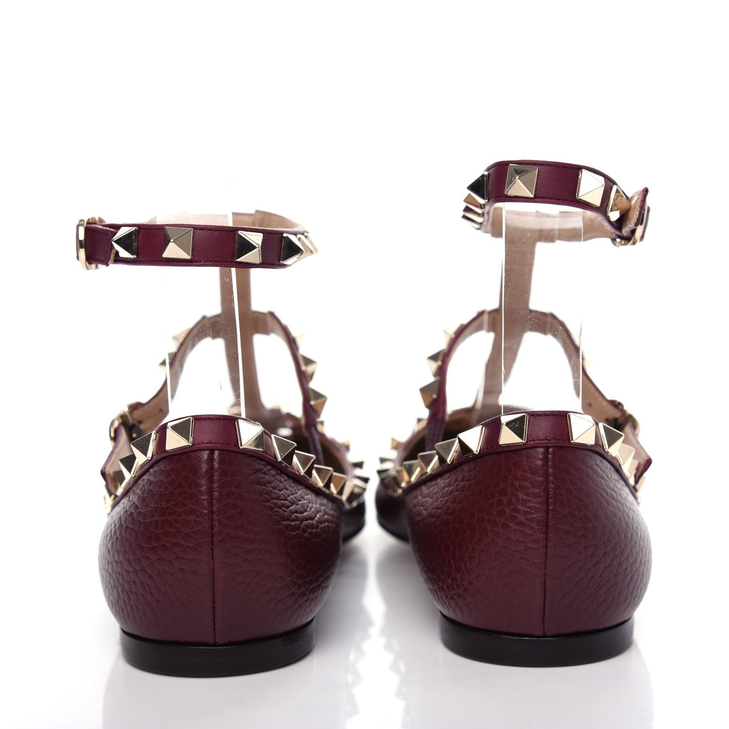 Valentino Garavani Pebbled Calfskin Rockstud Cage Ballerina Flats 36.5 Rubin 7 of 10