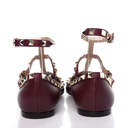 Valentino Garavani Pebbled Calfskin Rockstud Cage Ballerina Flats 36.5 Rubin 7 of 10