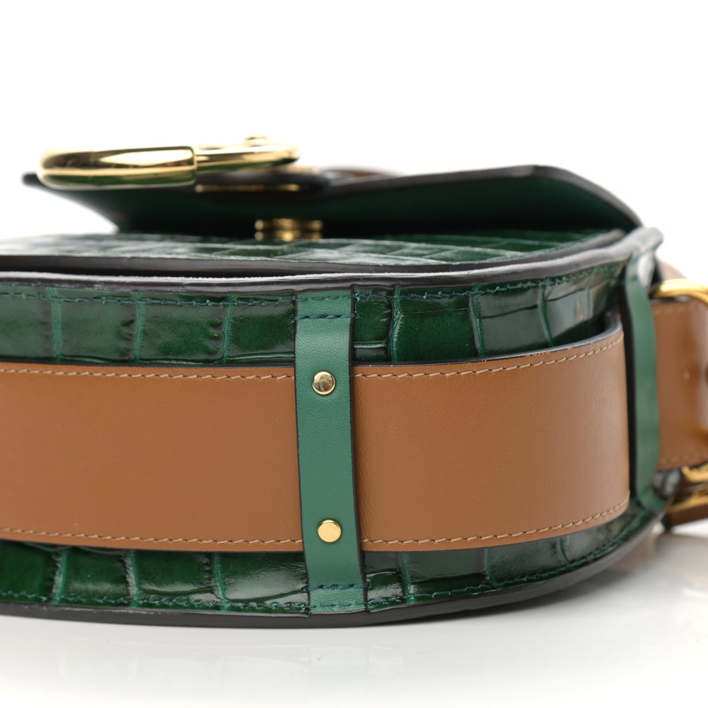 Calfskin Crocodile Embossed Small Tess Bag Woodsy Green