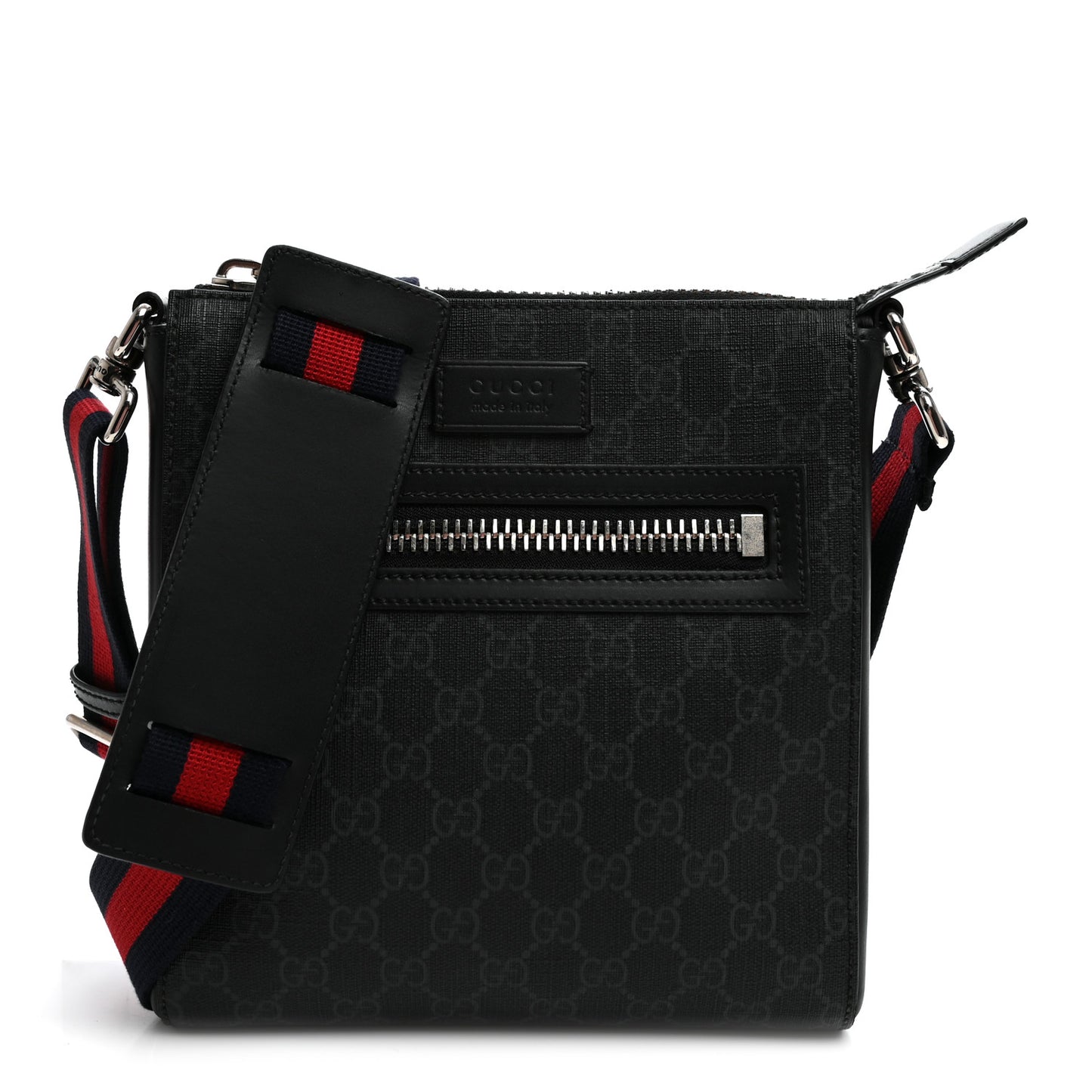GG Supreme Monogram Web Small Flat Messenger Bag Black Grey