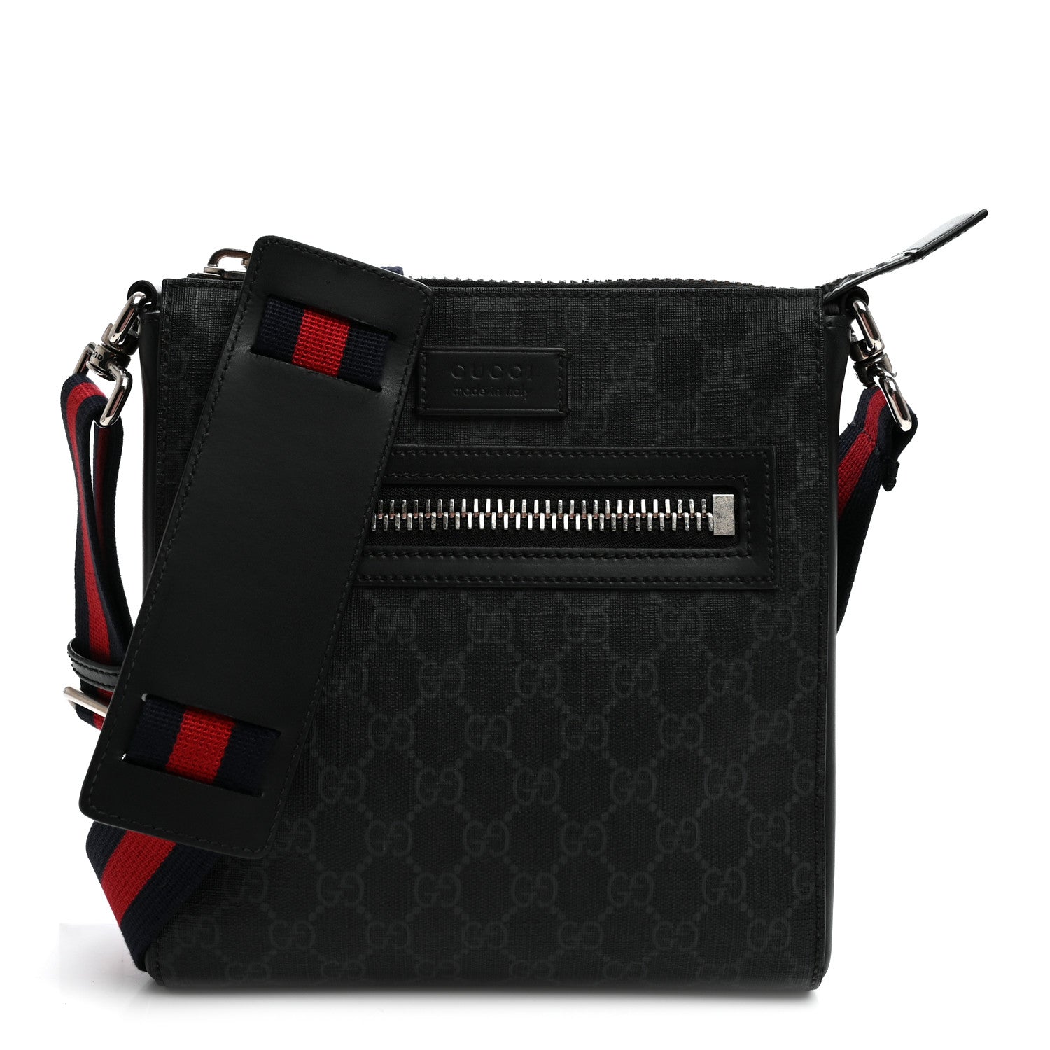 Gucci GG Supreme Monogram Web Small Flat Messenger Bag Black Grey 1 of 9