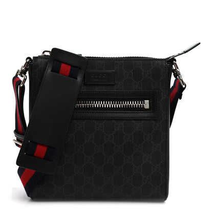 Gucci GG Supreme Monogram Web Small Flat Messenger Bag Black Grey 1 of 9