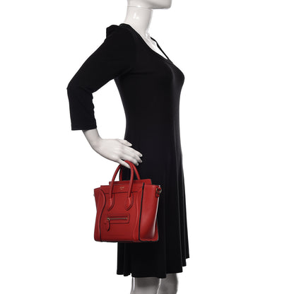 Celine Drummed Calfskin Nano Luggage Coquelicot 2 of 11