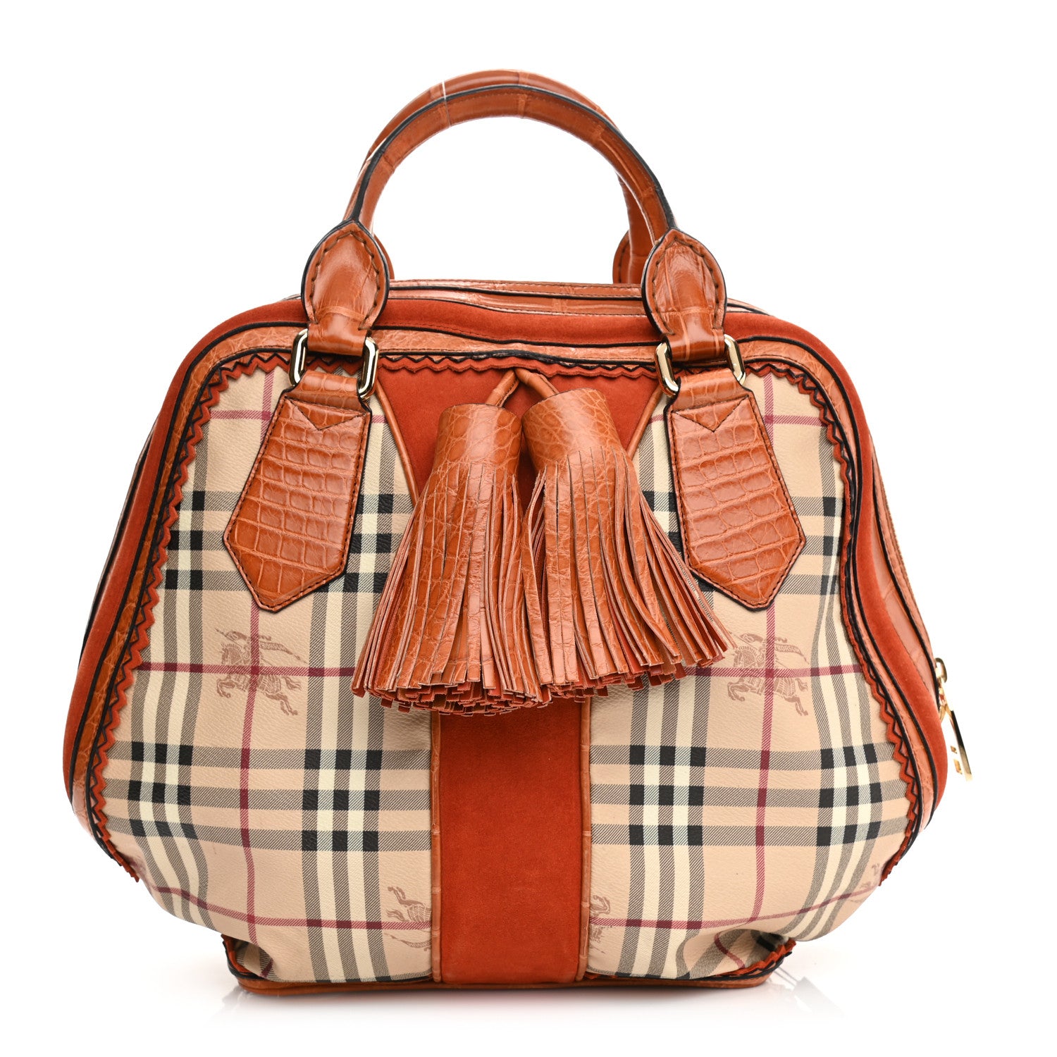 Burberry Haymarket Check Suede Prorsum Tassel Bowling Bag Tangerine 1 of 12