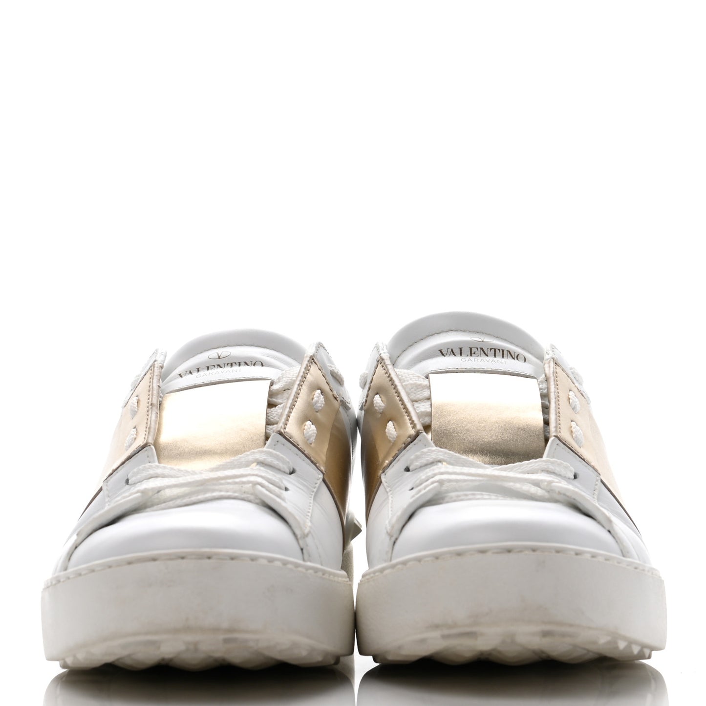 Calfskin Rockstud Open Sneakers 39.5 White Pewter