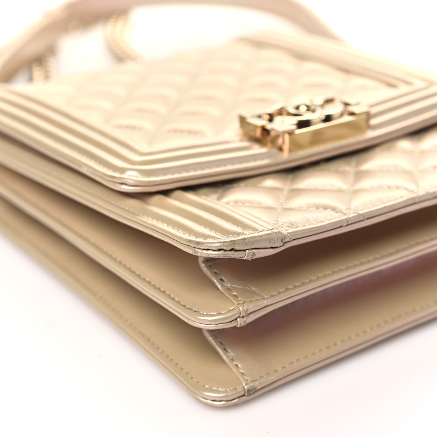 Chanel Iridescent Calfskin Quilted North South Boy Flap Beige 9 of 10