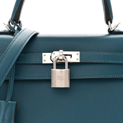 Hermes Madame Calfskin Verso Kelly Sellier 25 Vert Bosphore Sienne 8 of 12