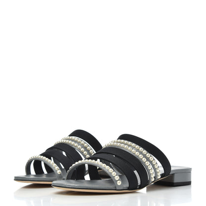 Chanel Patent Grosgrain CC Pearl Mules 38 Grey Black 3 of 11