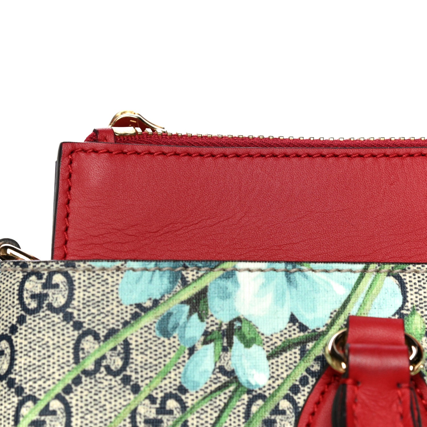 Gucci GG Supreme Monogram Blooms Medium Zip Top Tote Beige Blue Navy Hibiscus Red 13 of 22