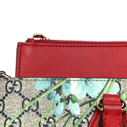 Gucci GG Supreme Monogram Blooms Medium Zip Top Tote Beige Blue Navy Hibiscus Red 13 of 22