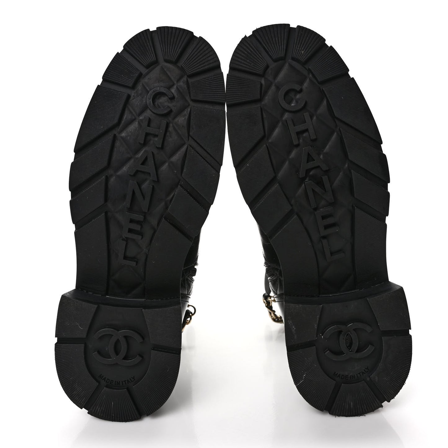 Shiny Calfskin Patent Quilted Chain Lace Up Combat Boots 39 Black