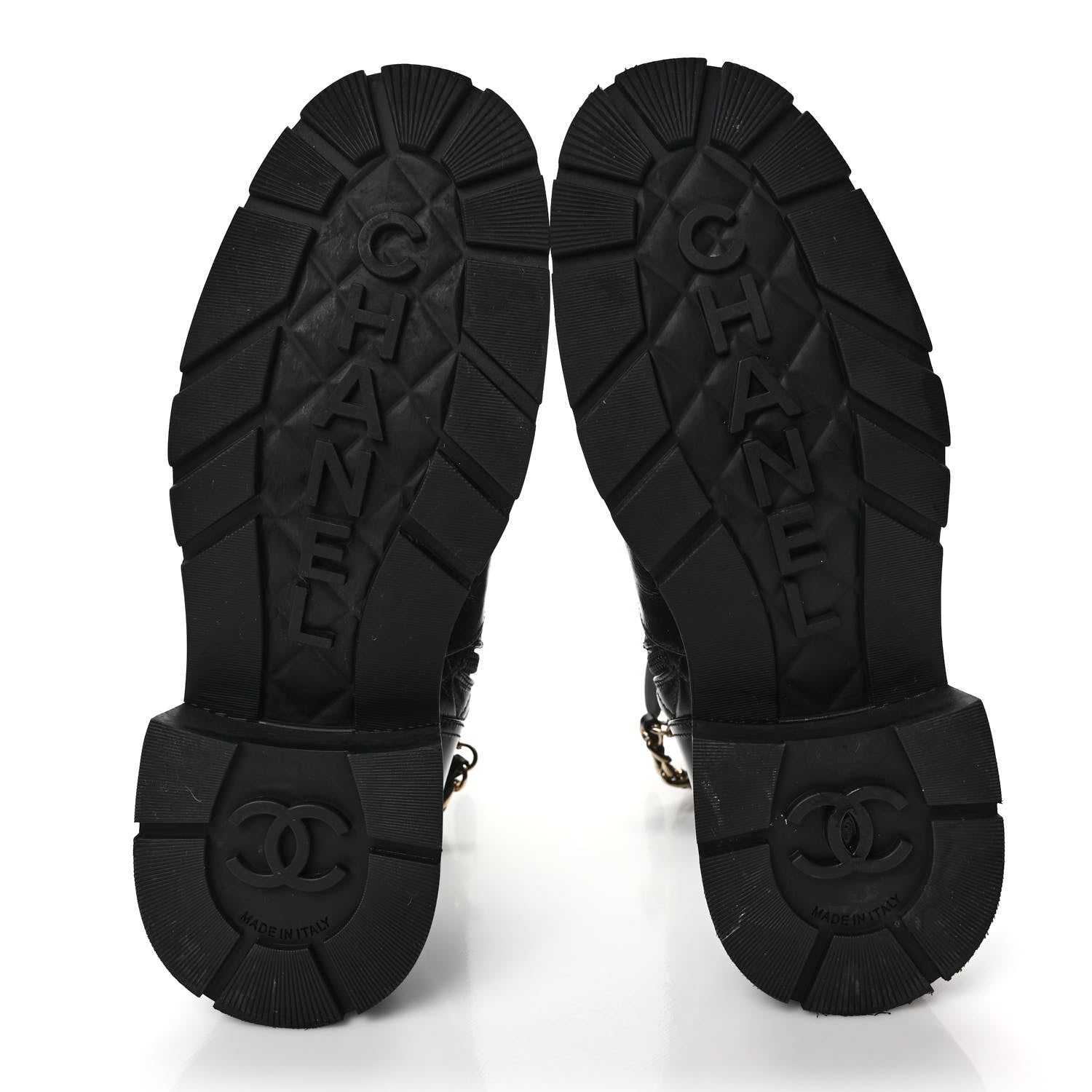 Chanel Shiny Calfskin Patent Quilted Chain Lace Up Combat Boots 39 Black 5 of 7
