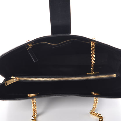 Saint Laurent Grain De Poudre Matelasse Chevron Monogram Shopping Bag Black 6 of 18
